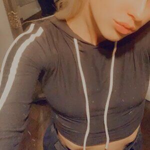 Black Cropped Hoodie ~ 2 White Racer Stripes